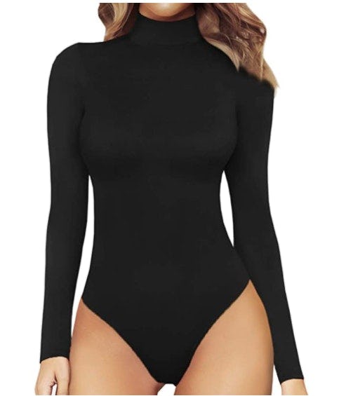 MANGOPOP Mock Turtleneck Long Sleeve Bodysuit