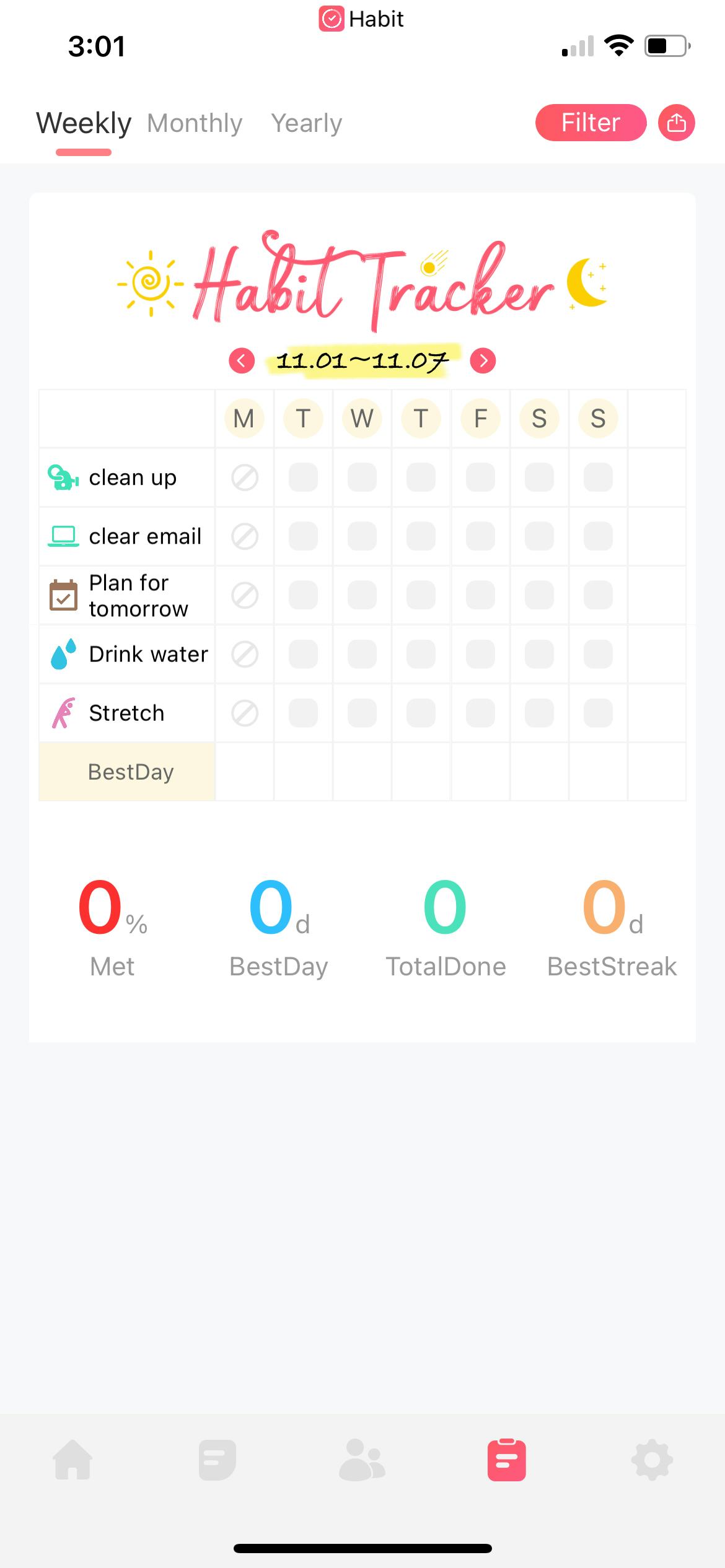 A screenshot of how Habit Tracker productivity app works.
