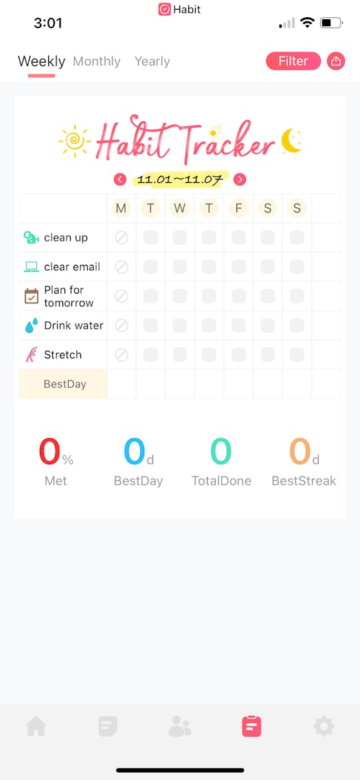 A screenshot of how Habit Tracker productivity app works.