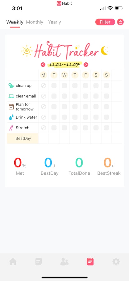 A screenshot of how Habit Tracker productivity app works.