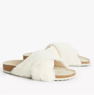 ANYDAY Cross Strap Faux Fur Mule Slippers, Cream