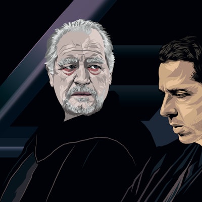 Kendall Roy and Logan Roy from 'Succession' season 3 illustrated as Jedi warriors