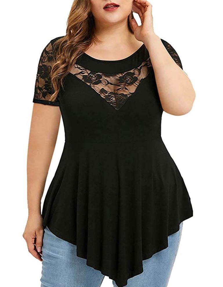 Chvity Plus Size Tunics Lace Blouse