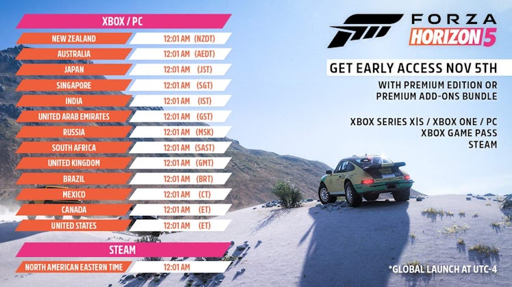 Forza Horizon 5 release times