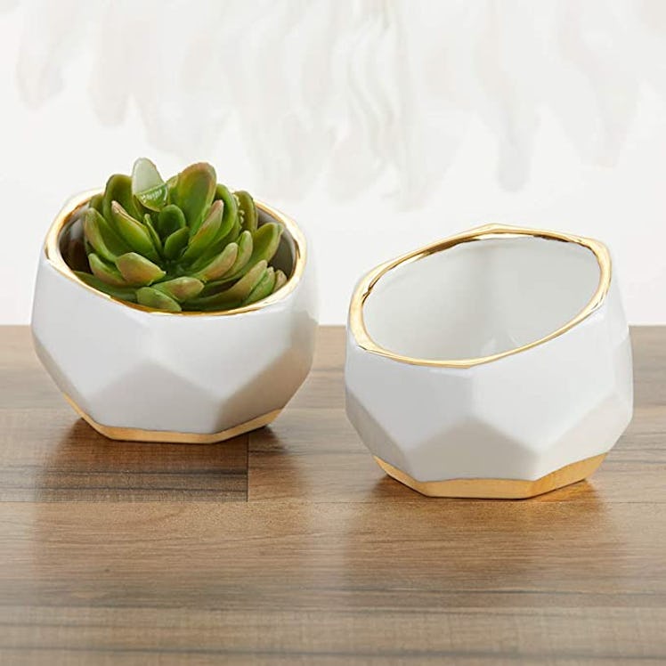 Kate Aspen Geometric Ceramic Planters Decorative Bowls (Set of 2)