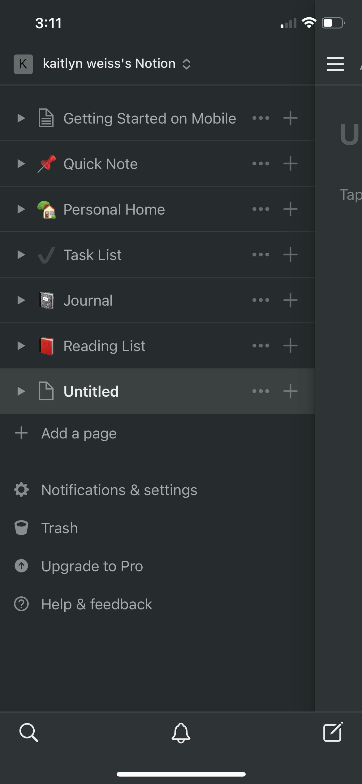 A screenshot showing how to use Notion app.