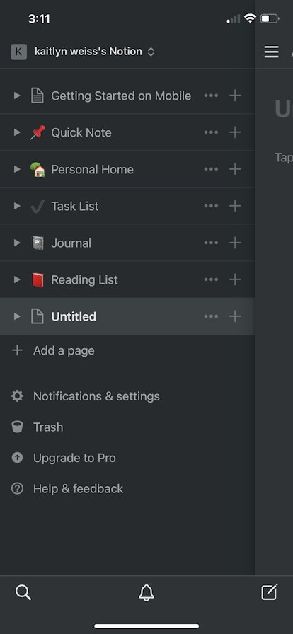A screenshot showing how to use Notion app.