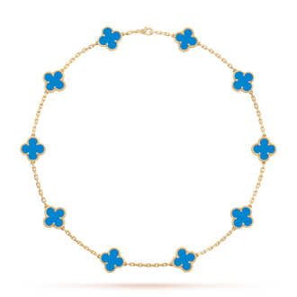 Van Cleef & Arpels Vintage Alhambra Necklace, 10 Motifs in Yellow Gold and Agate