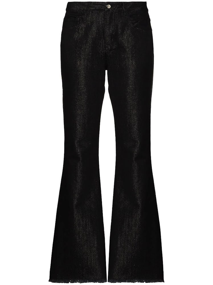Black coated bootcut jeans from Marques Almeida, available to shop on Farfetch.