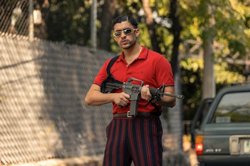 Bad Bunny plays "El Kitty" in 'Narcos: Mexico' Season 3, per Netflix press site.