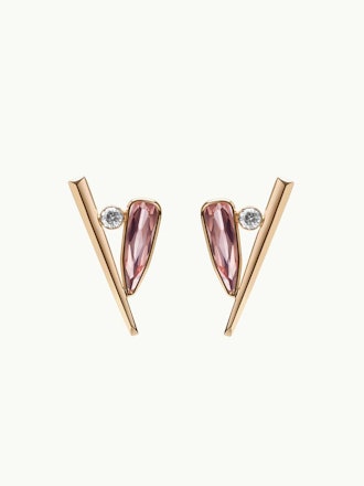 Marei Lilith Dagger Diamond Earring With Pink Tourmaline