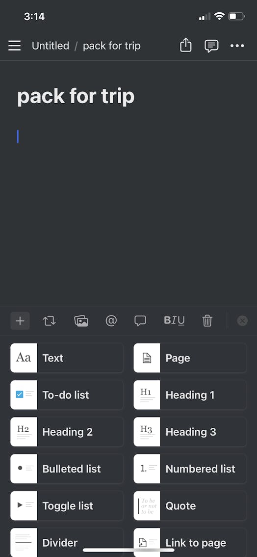 A screenshot showing a to-do list item in productivity app Notion