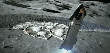 SpaceX's concept art for a permanent lunar settlement, with Starship landing in the foreground.