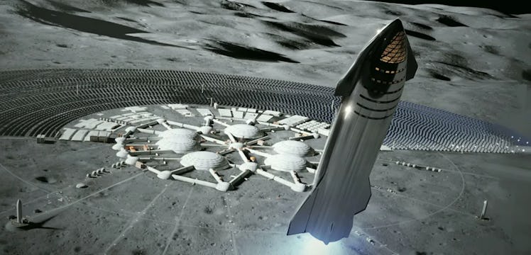 SpaceX's concept art for a permanent lunar settlement, with Starship landing in the foreground.