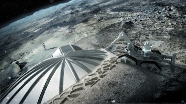 Concept art of a Moon base under construction