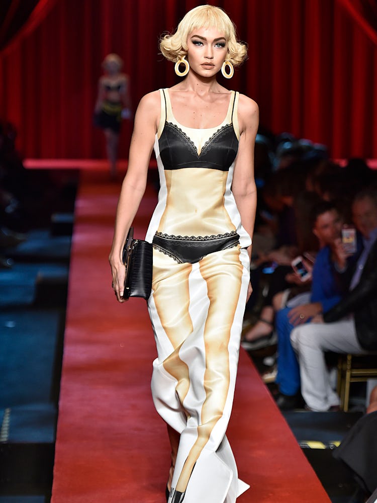 Gigi Hadid walks the runway at the Moschino Ready to Wear show