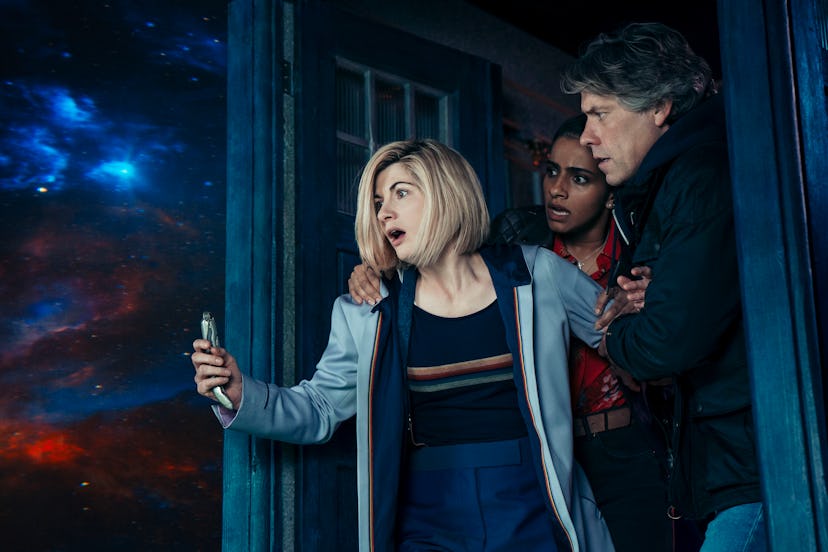 The Doctor (JODIE WHITTAKER), Yaz (MANDIP GILL), Dan (JOHN BISHOP)