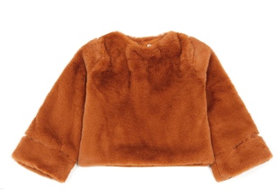 Image of a copper-brown faux fur kid's sweater top.