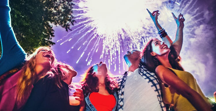 Friends celebrating a holiday with a fireworks display, in need of cute quotes about fireworks for I...