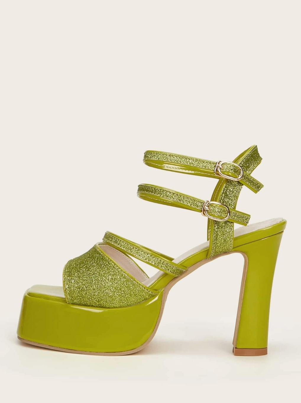 SXY Metallic Glitter Decor Platform Chunky Heeled Sandals