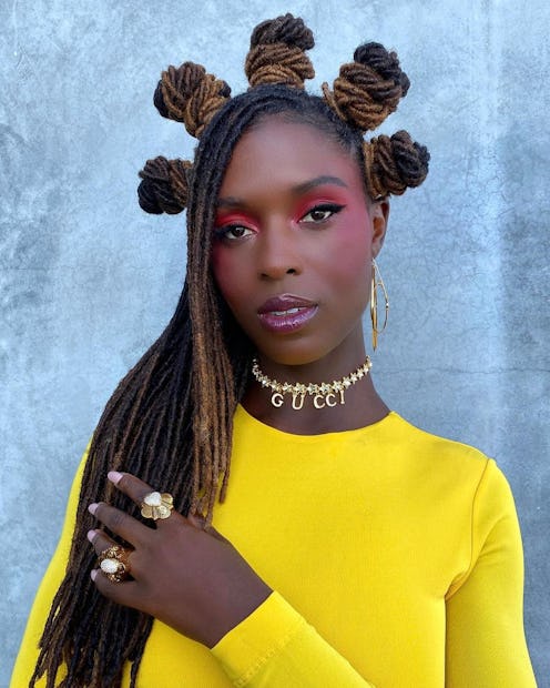 Jodie Turner-Smith pink eyeshadow bantu knots picture