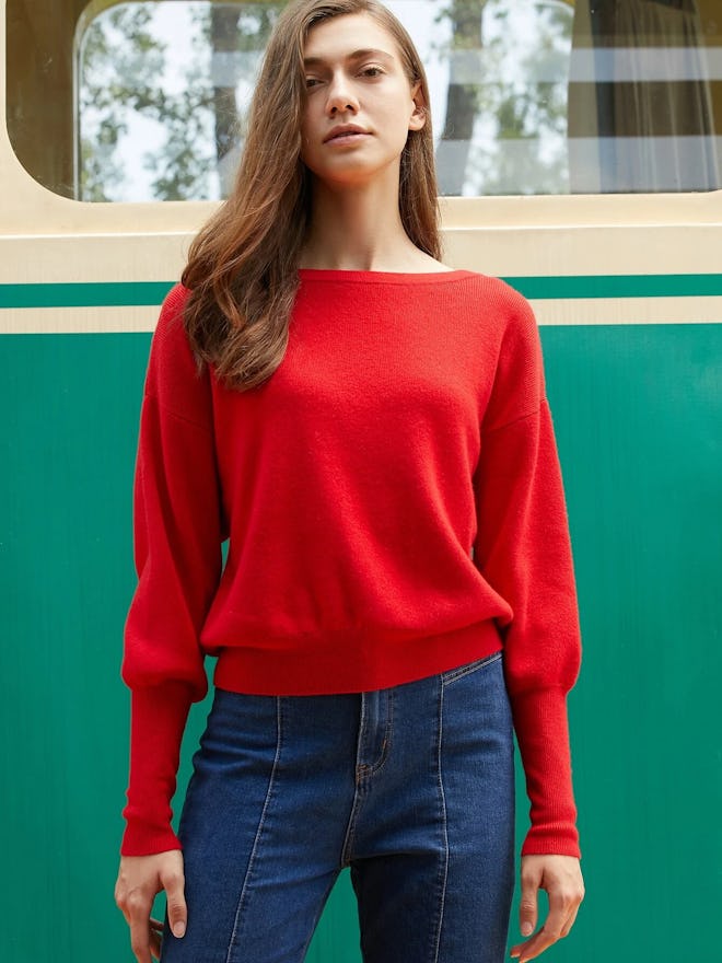 Cashmere Cut-Out Gigot Sleeve Sweater 