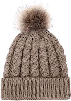 Livingston Winter Soft Knit Beanie Hat with Faux Fur Pom Pom