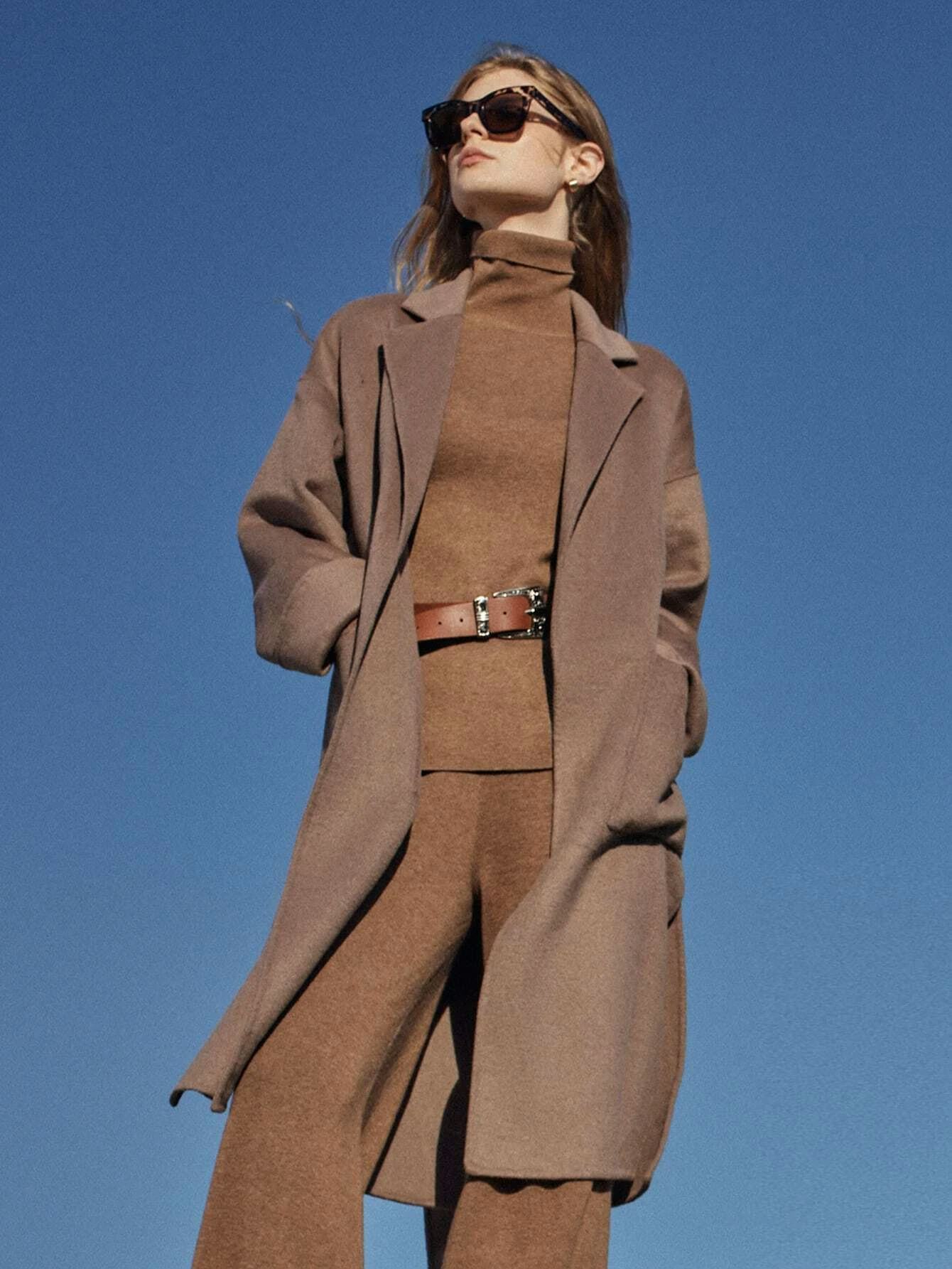 Wool Blend Belted Overcoat