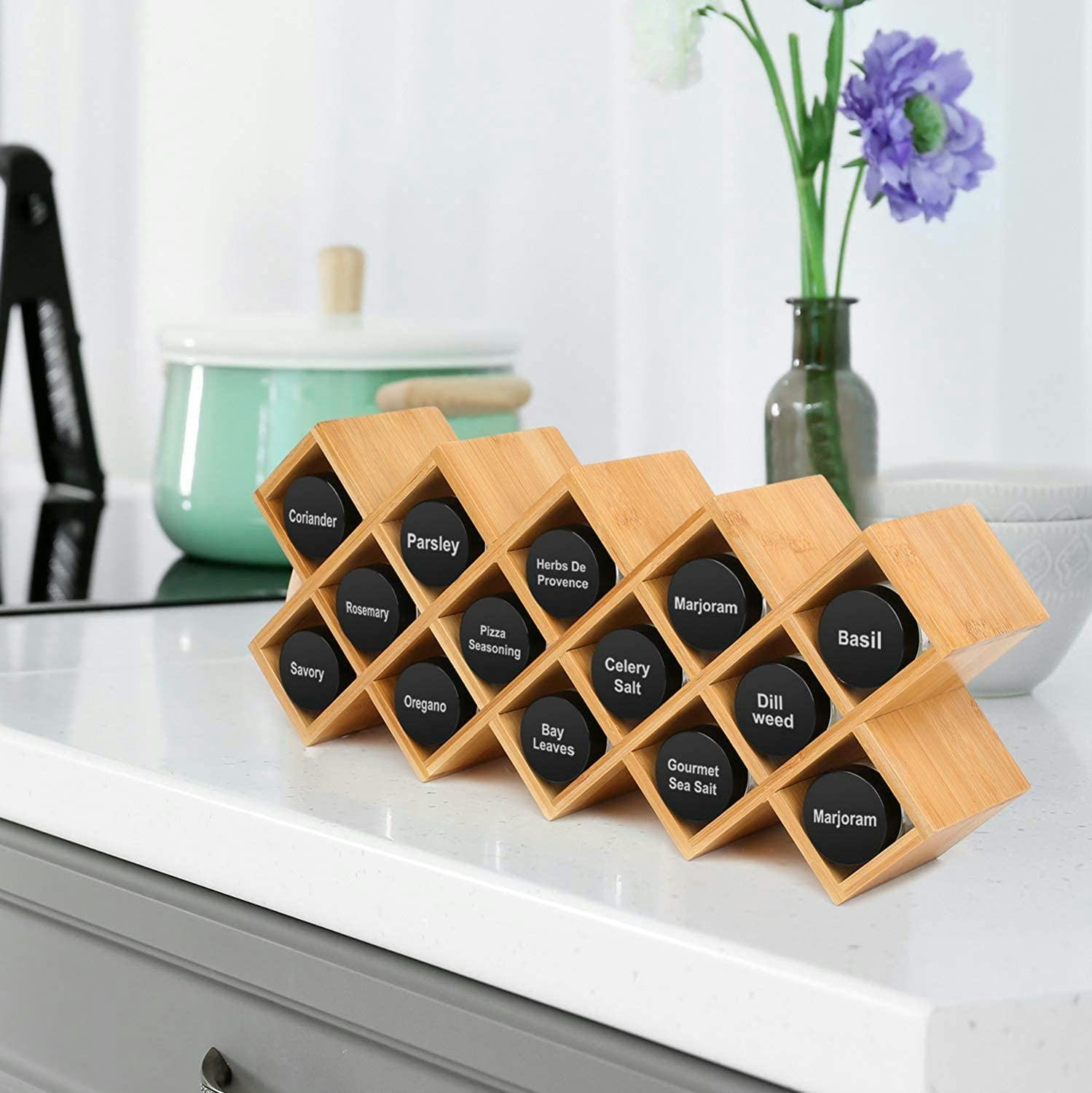JIIKOOAI Criss-Cross Bamboo Spice Rack