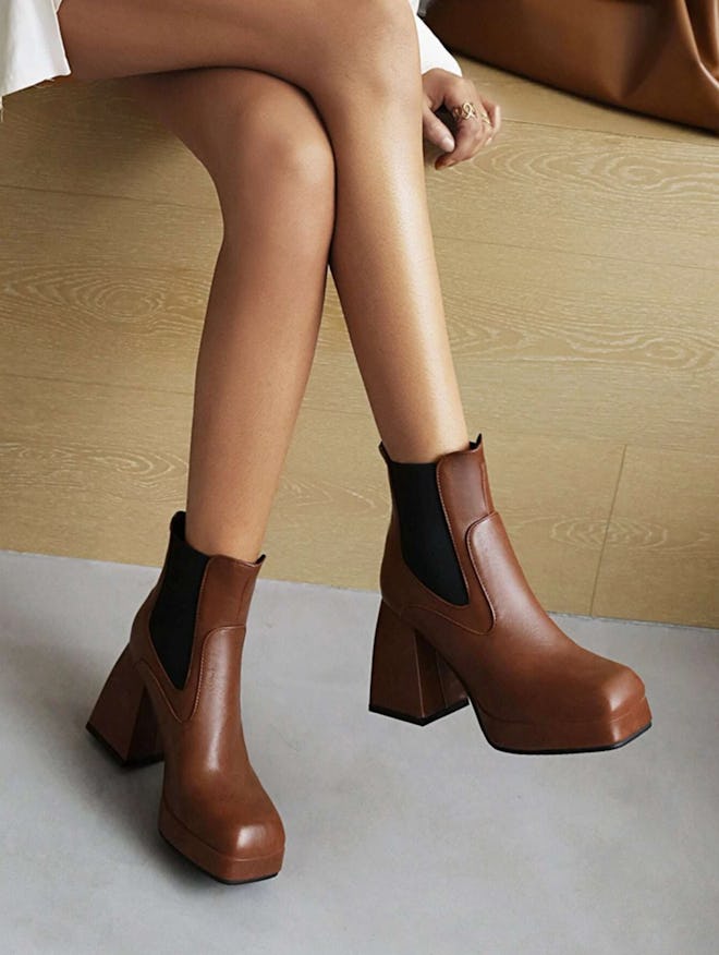 SXY Square Toe Chunky Heeled Chelsea Boots