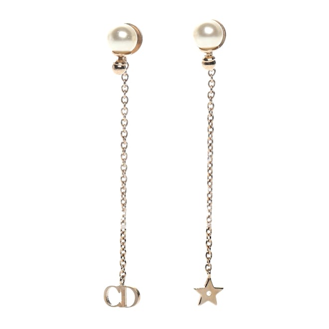 Dior Pearl La Petite Tribale Dangle Chain Earrings Gold