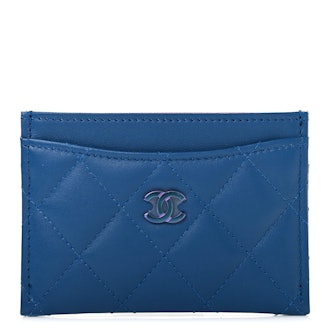 Chanel Lambskin Quilted Card Holder Blue Pink
