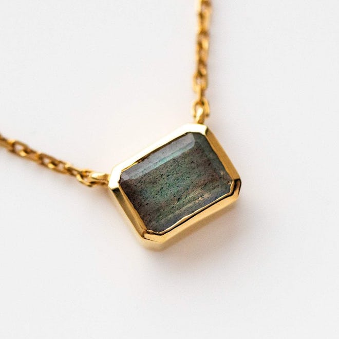 Labradorite Rectangle Bezel Set Necklace