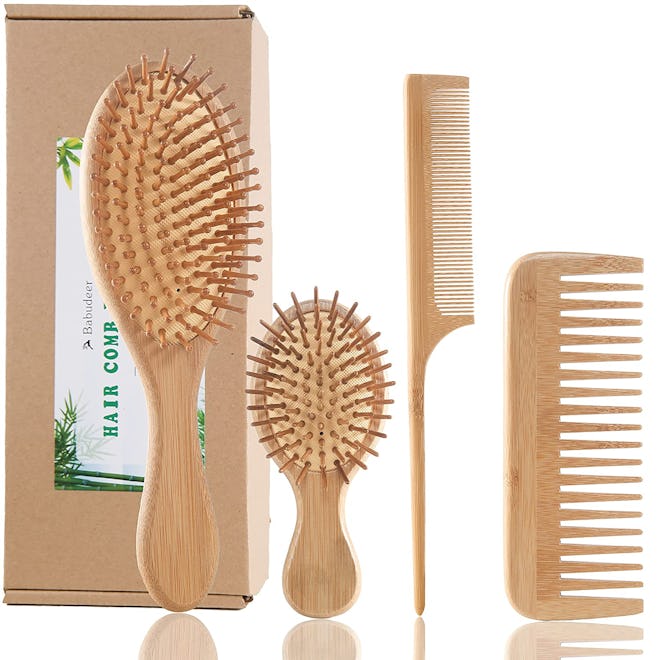 Babudeer Bamboo Hair Brush Comb Set (4- Pack)