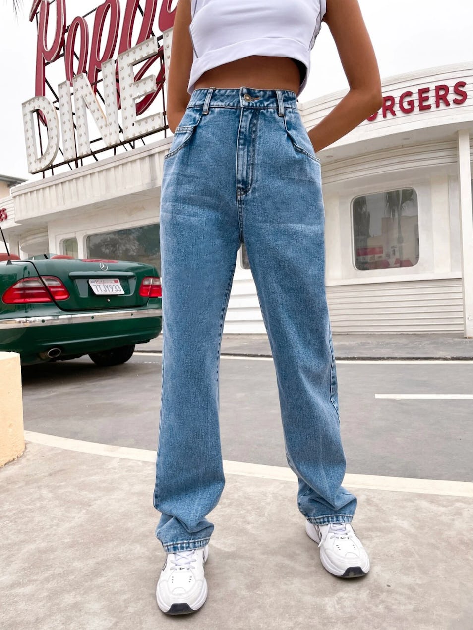 High Waisted Snow Washed Boyfriend Jeans