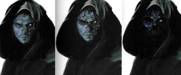 Concept art from The Force Awakens of a hybrid Anakin/Vader ghost.