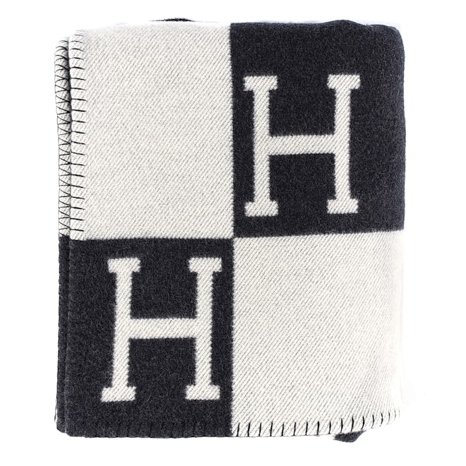 Hermès Wool Cashmere Avalon Blanket Ecru Gris Fonce