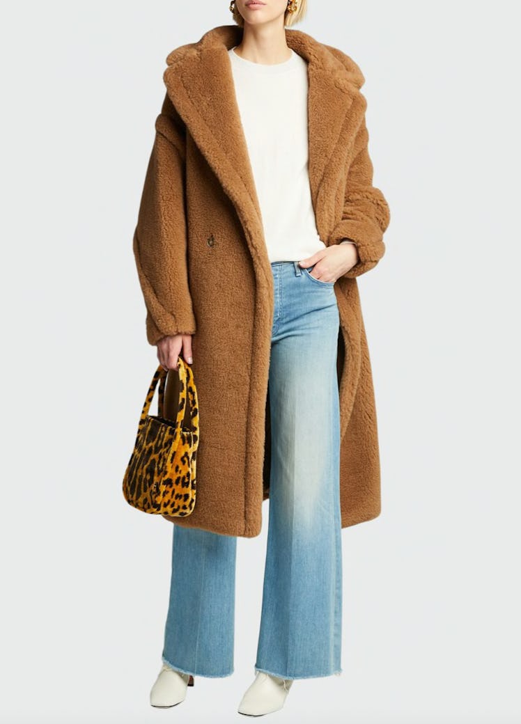 Double-Breasted Camel Hair Blend Teddy Coat