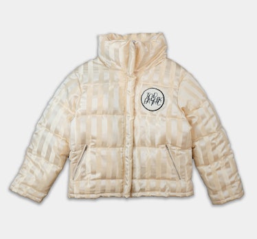 Cream Striped Puffer Coat