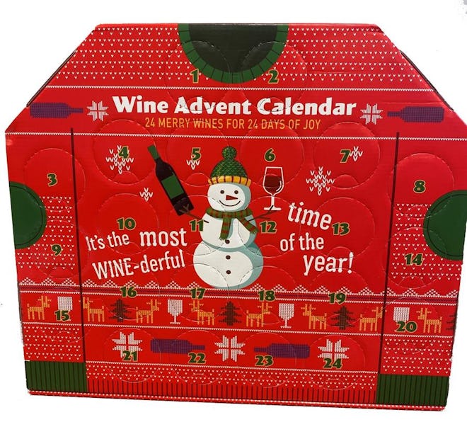 wine advent calendar decorated with snowmen
