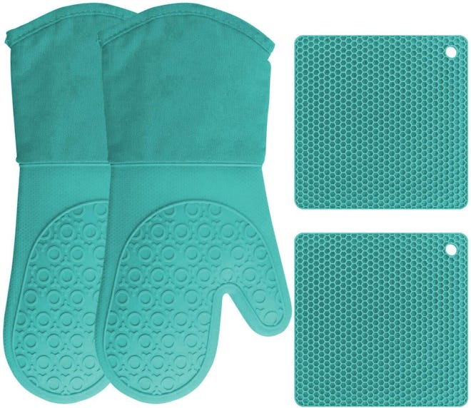 HOMWE Silicone Oven Mitts and Pot Holders (4-Piece)