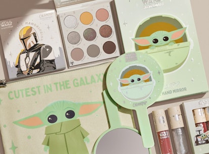 ColourPop's 'The Mandalorian' collection including two palettes, two lip oils. a hand mirror, and ca...