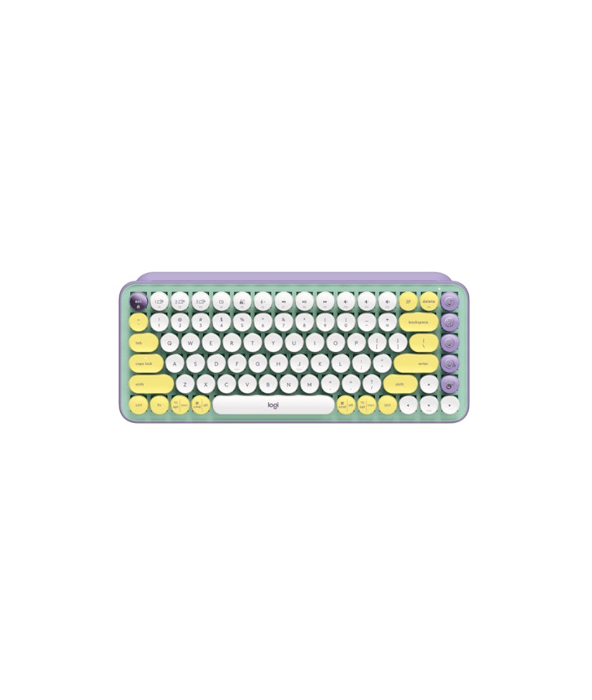 Logitech Pop Keys in lilac and yellow