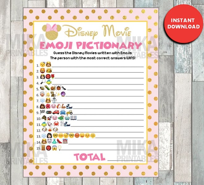 Print at home Minnie Mouse Emoji Pictionary