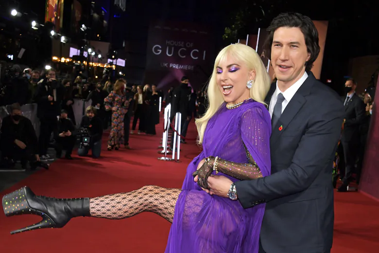 lady gaga purple gucci dress Lady Gaga Wore a Dress Off the Gucci Runway for the 'House of Gucci' Premiere