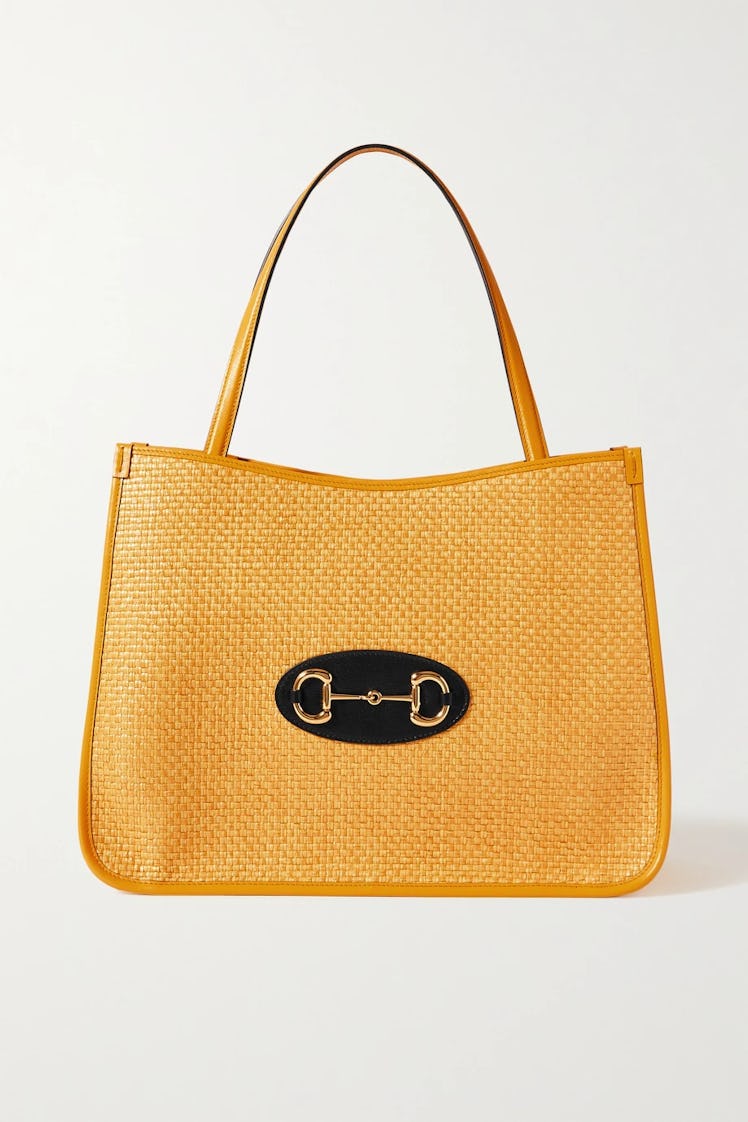 Gucci's Horsebit 1955 Leather-Trimmed Faux Straw Tote. 
