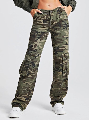 Camo Print Flap Pocket Side Cargo Jeans