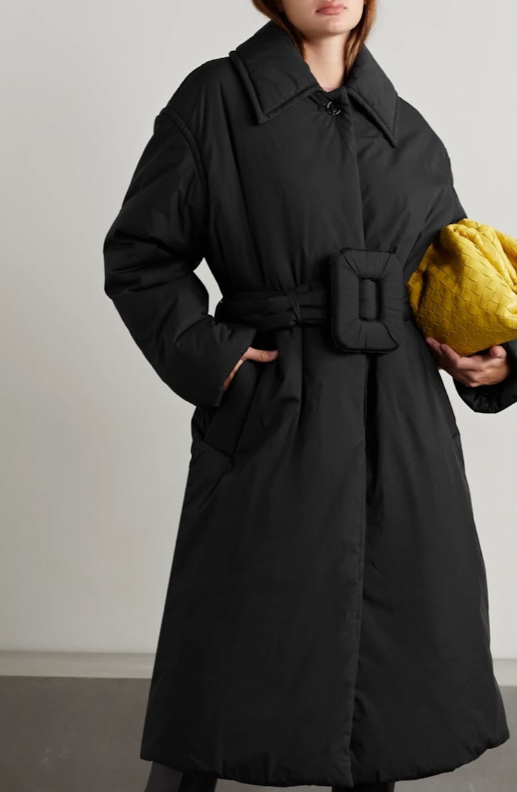 Belted Padded Cotton-Blend Shell Coat
