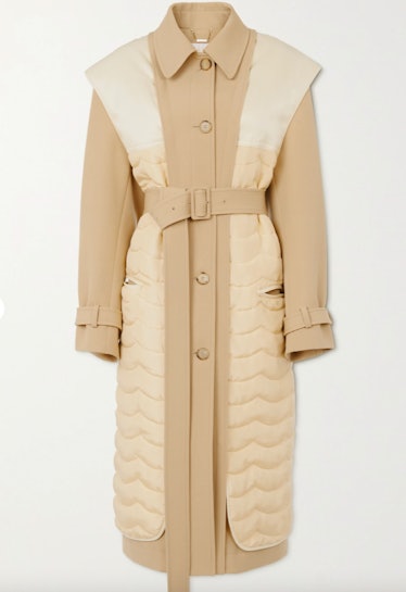 Convertible Belted Wool, Cotton-Blend and Quilted Silk Coat