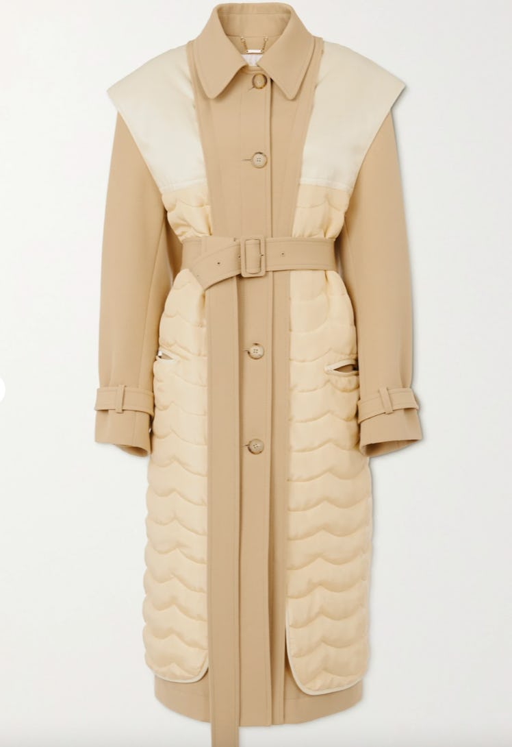 Convertible Belted Wool, Cotton-Blend and Quilted Silk Coat